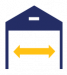 icon showing customized warehousing with width symbol under a roof