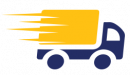 yellow and blue truck icon with speed lines