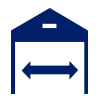 icon showing customized warehousing with width symbol under a roof