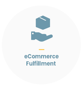 icon of package and hand with text "eCommerce Fulfillment"